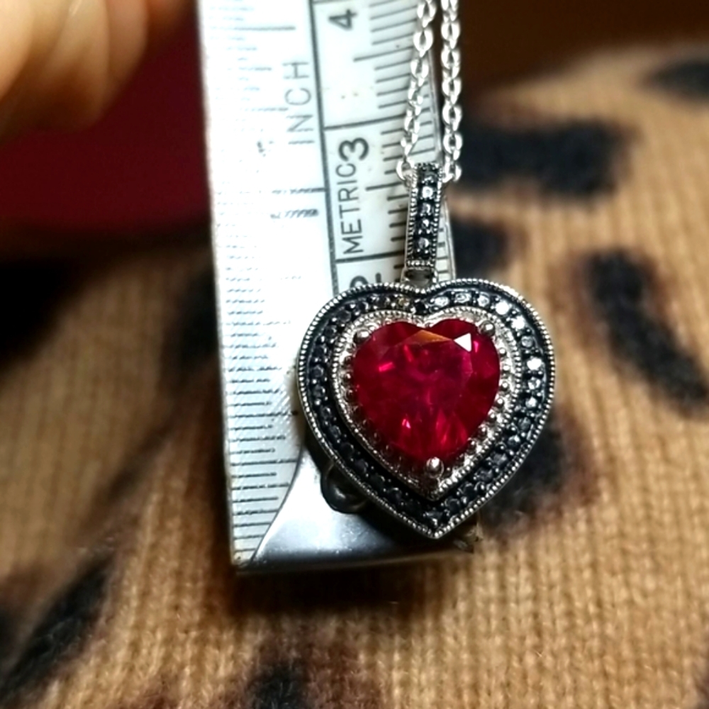 Ruby❤Heart & Marcasite Pendant - Picture 5 of 10